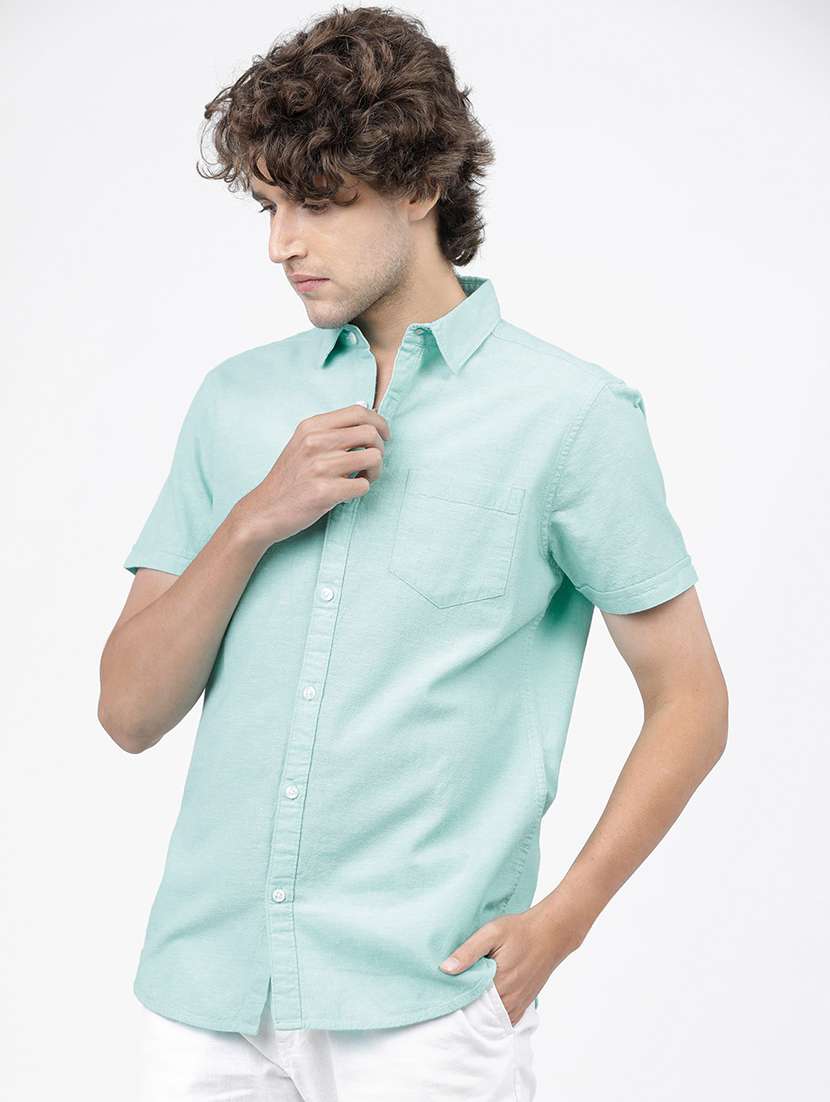 men short sleeved solid casual shirt - 21487797 -  Standard Image - 1