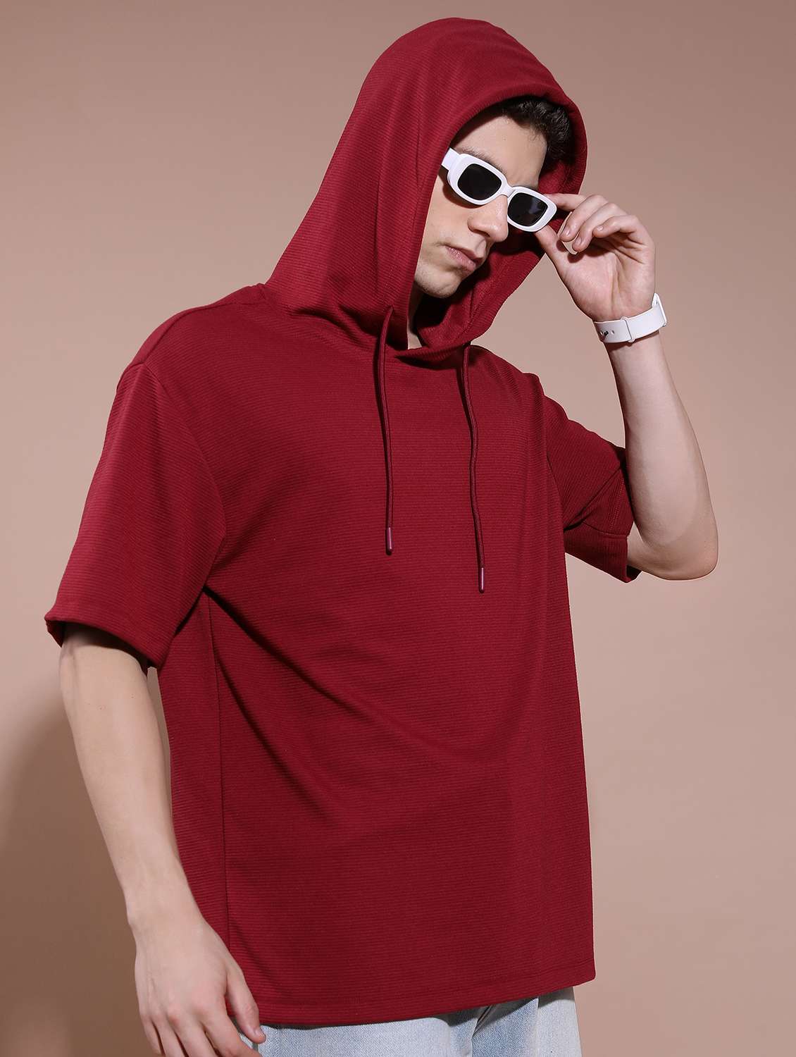men hooded neck plain t-shirt - 21487887 - Standard Image - 1