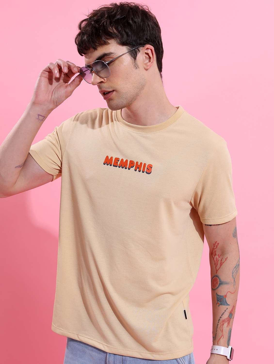 men round neck front & back print t-shirt - 21487900 -  Standard Image - 1