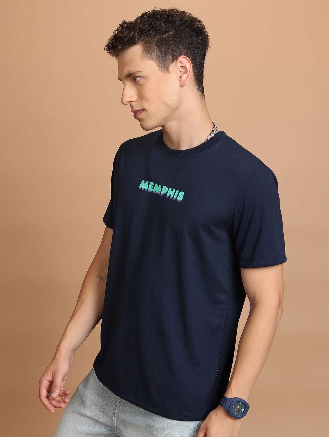 men round neck front & back print t-shirt - 21487901 -  Standard Image - 1