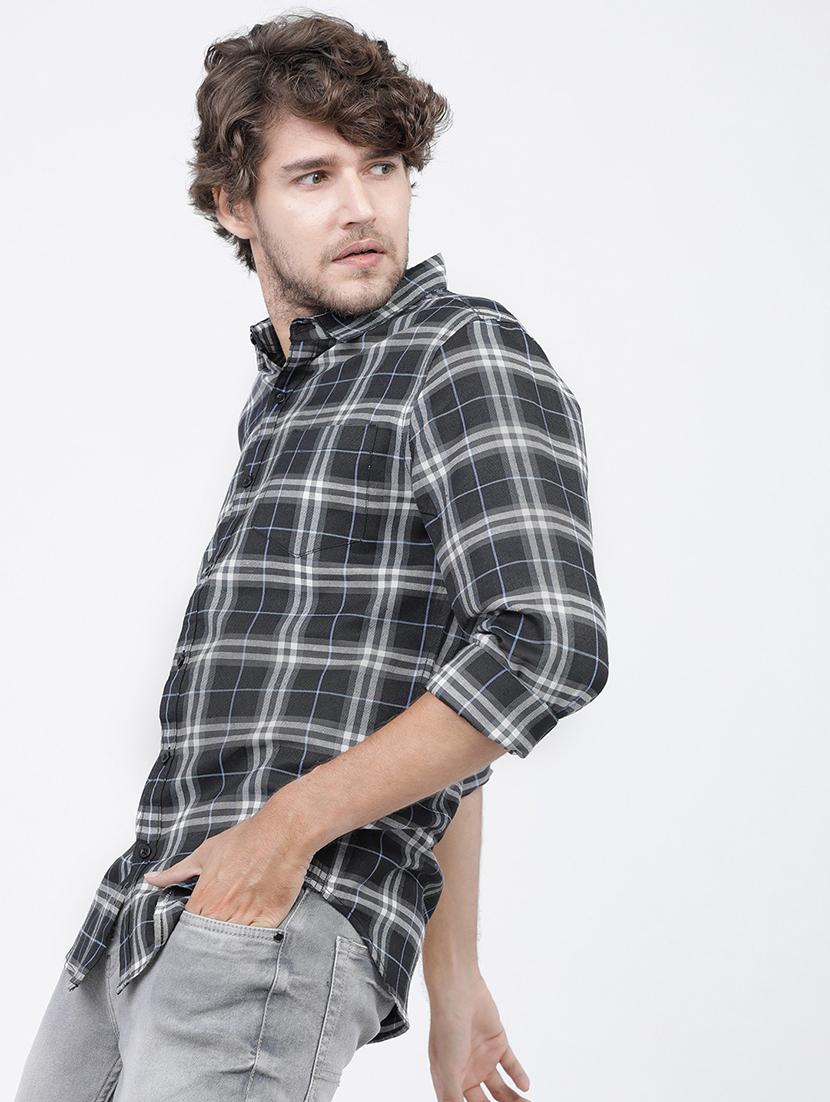 men black checkered long sleeve casual shirt - 21487918 - Standard Image - 1