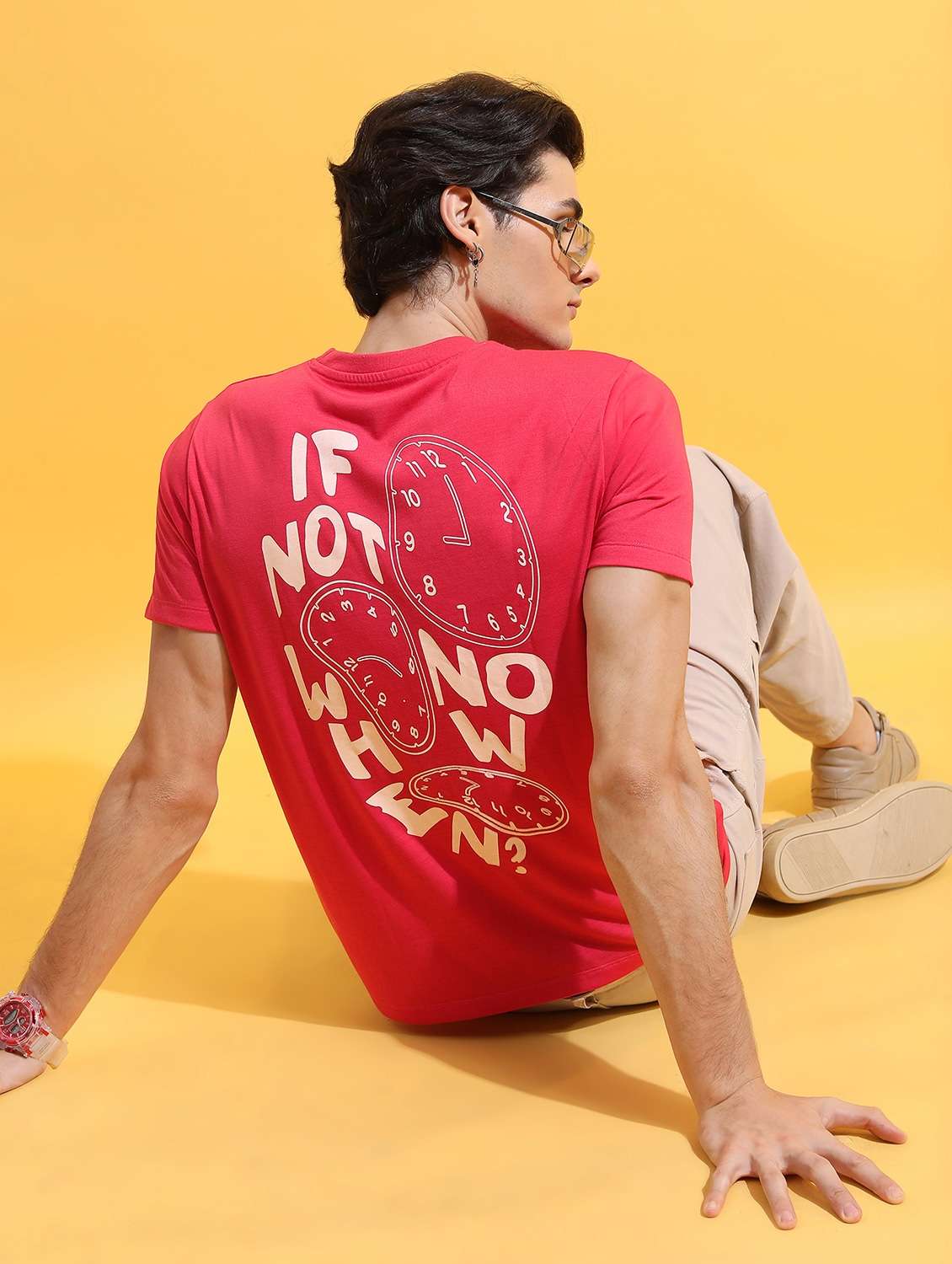 men round neck back print t-shirt