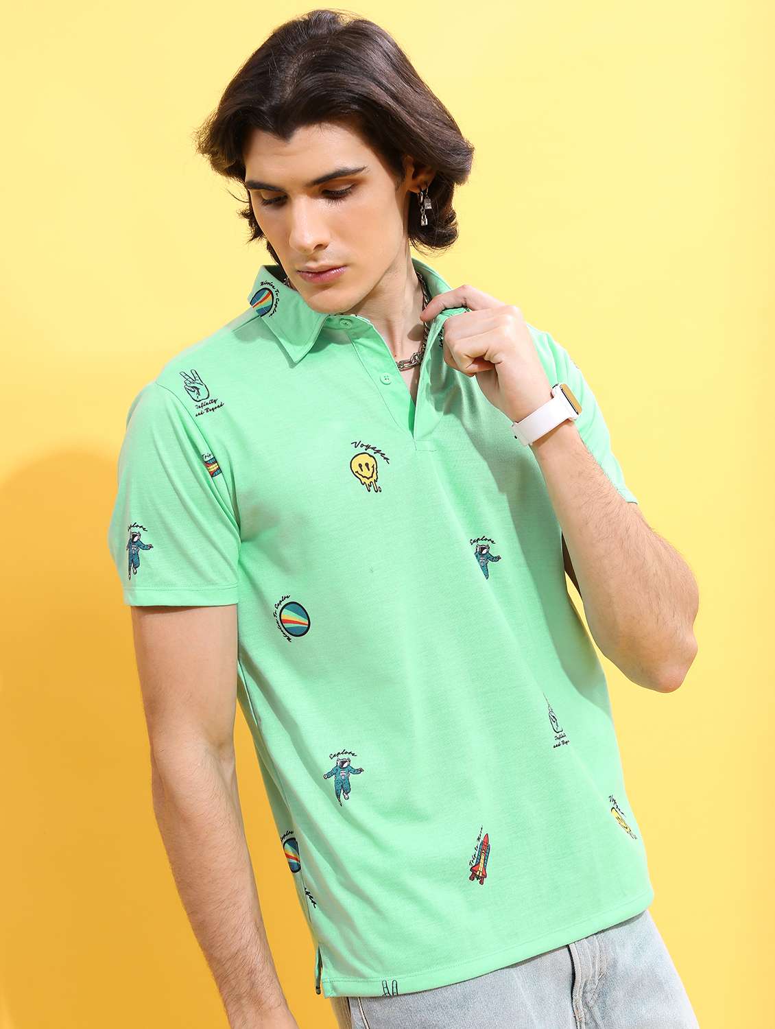 men polo neck printed t-shirt - 21487945 -  Standard Image - 1
