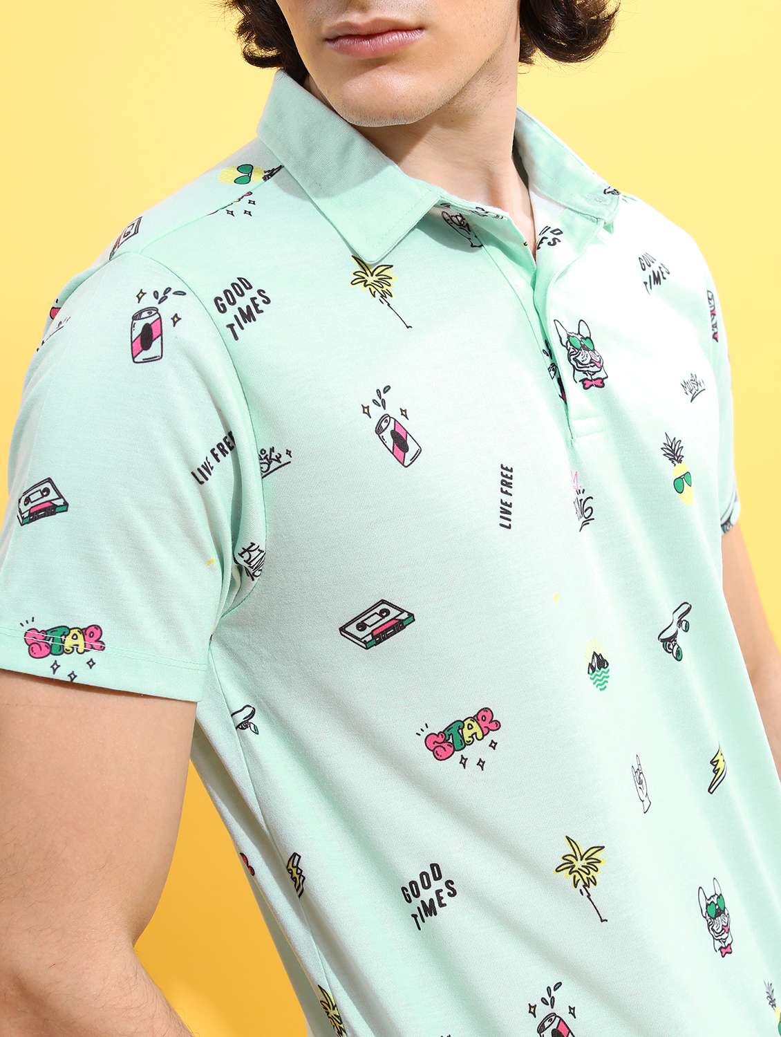 men polo neck printed t-shirt - 21487949 -  Standard Image - 4