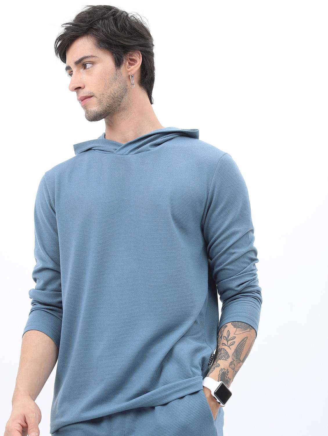 men long sleeve solid hooded t-shirt