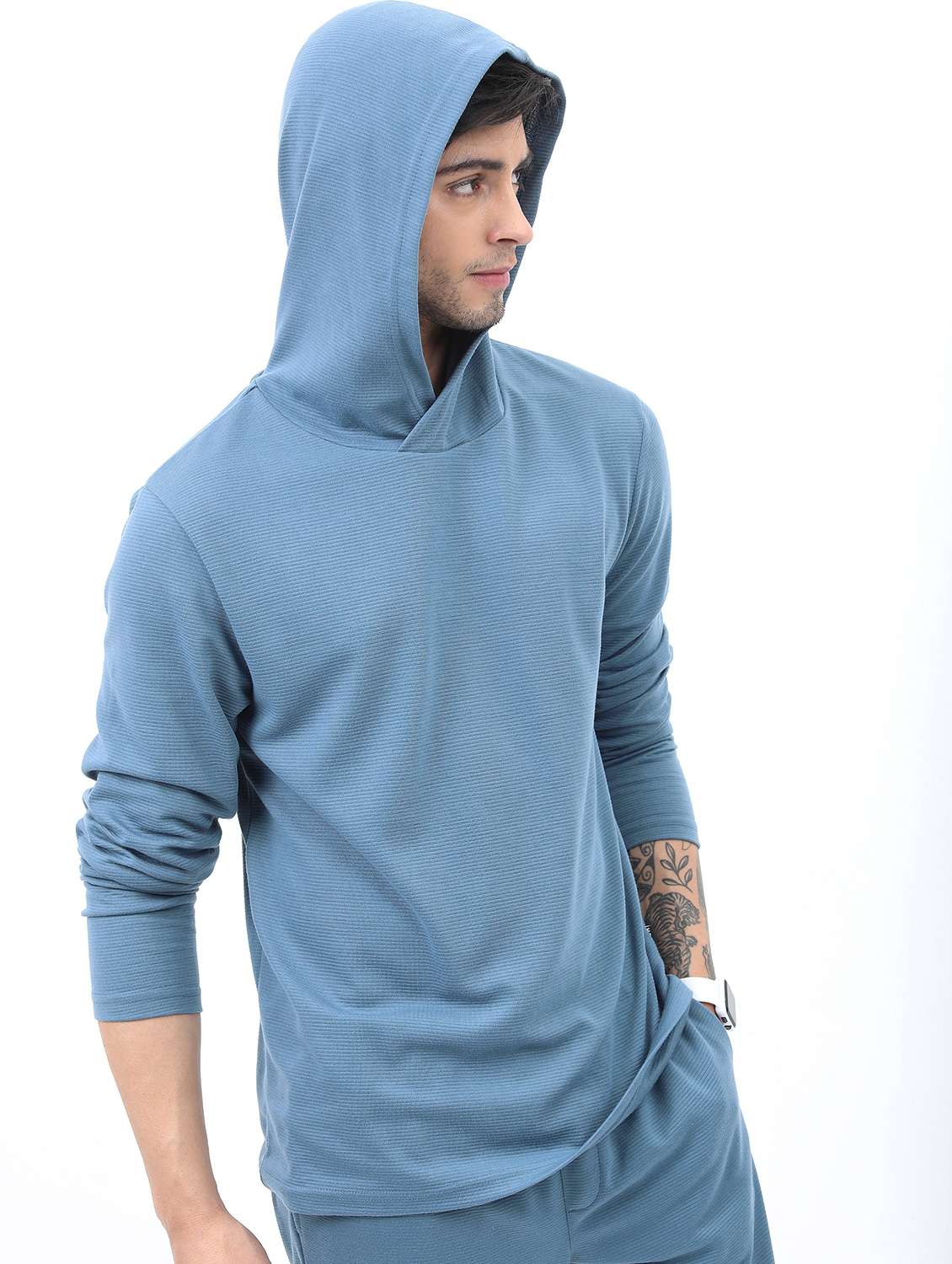 men long sleeve solid hooded t-shirt - 21488010 -  Standard Image - 1