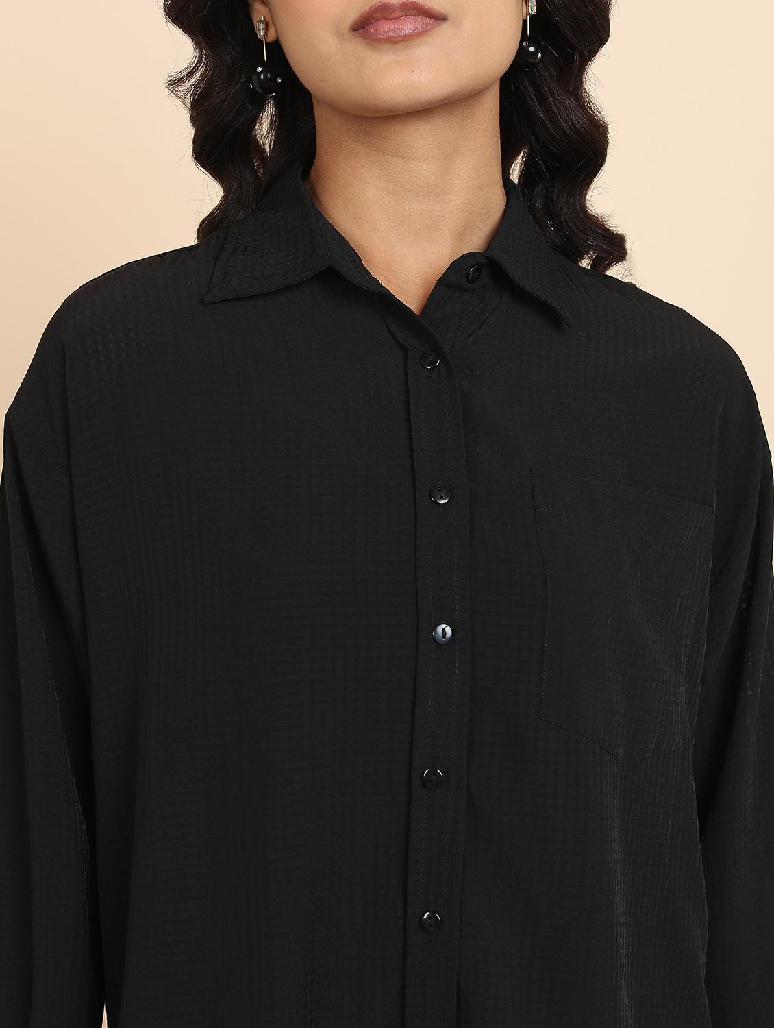women black cotton blend regular shirt - 21488071 - Standard Image - 4