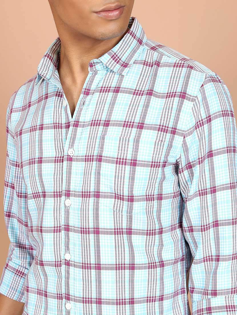 men turquoise cotton blend casual shirt - 21488073 -  Standard Image - 4
