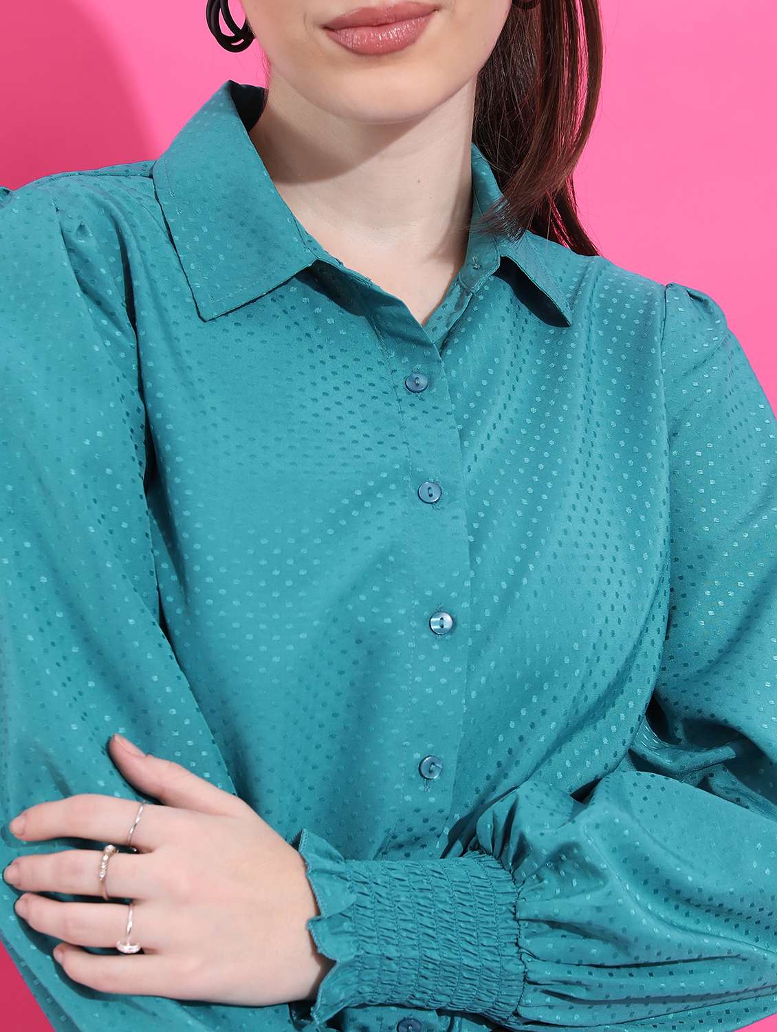 women sea green cotton blend regular shirt - 21488074 - Standard Image - 4