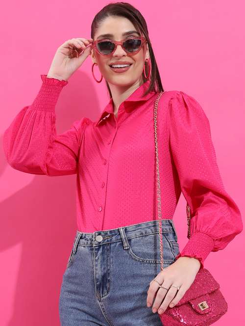 women pink cotton blend regular shirt - 21488075 - Standard Image - 0