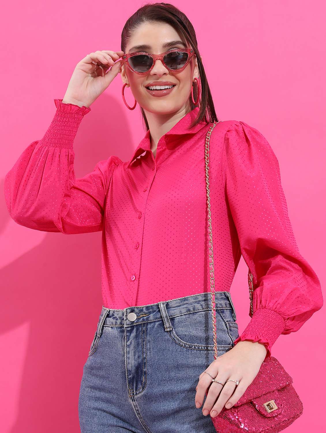 women pink cotton blend regular shirt
