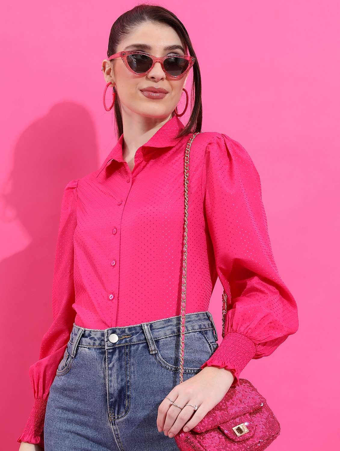 women pink cotton blend regular shirt - 21488075 - Standard Image - 1
