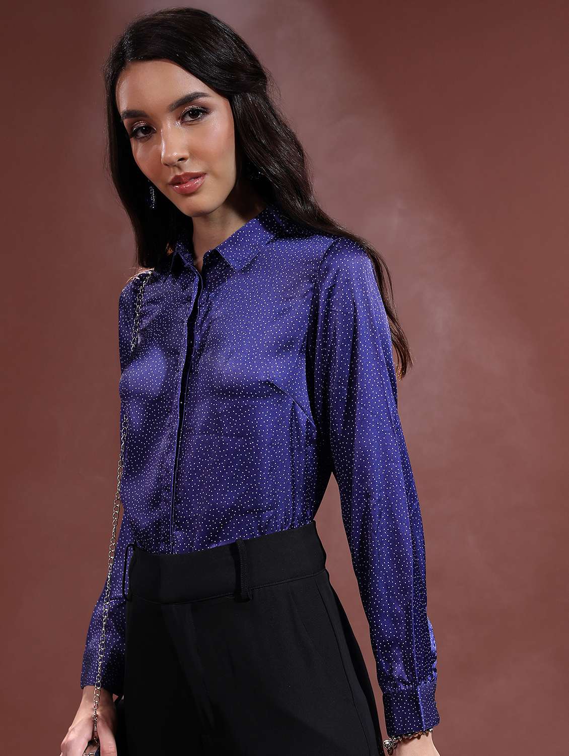 women navy blue cotton blend regular shirt - 21488088 -  Standard Image - 1