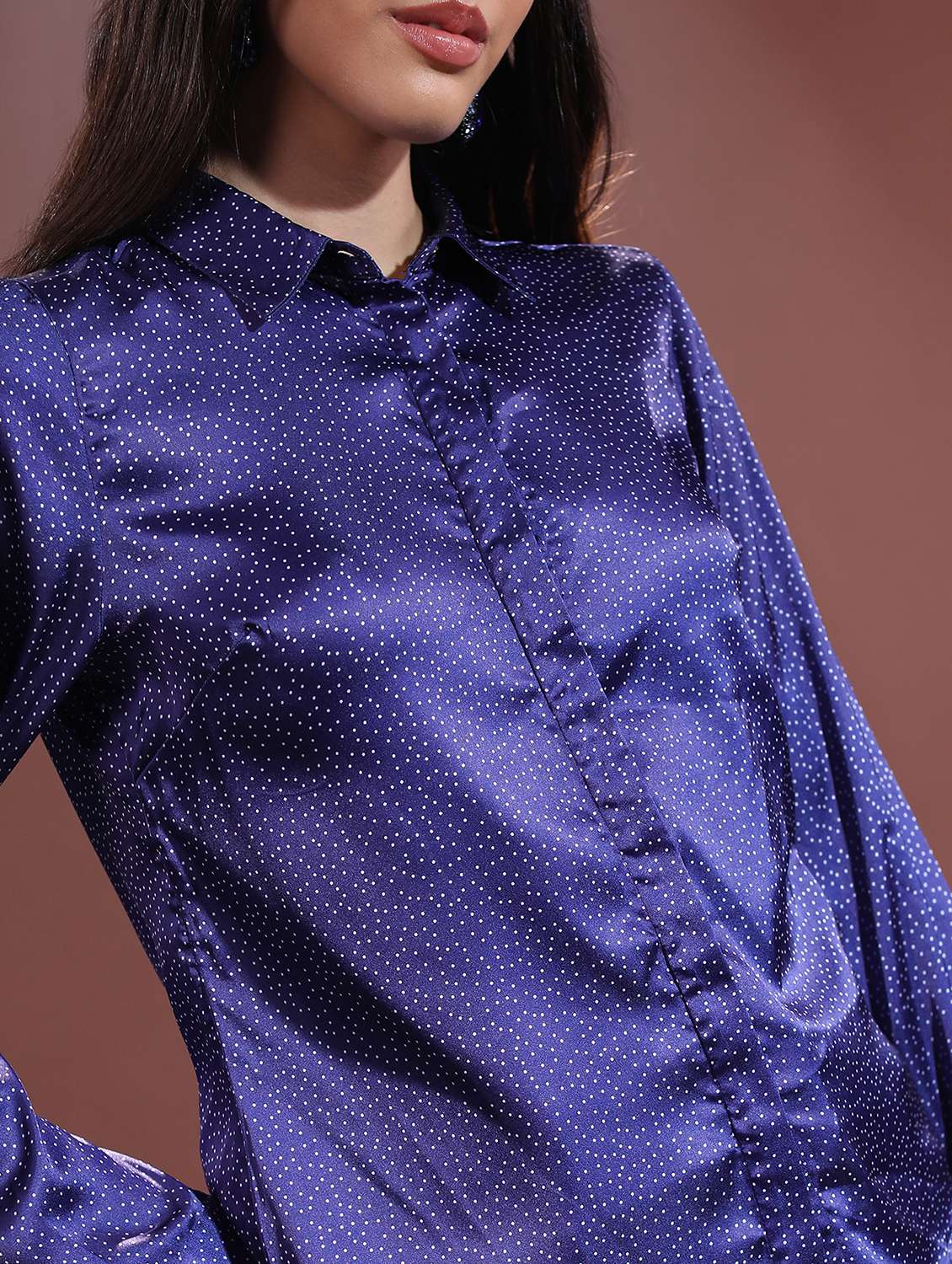 women navy blue cotton blend regular shirt - 21488088 -  Standard Image - 4