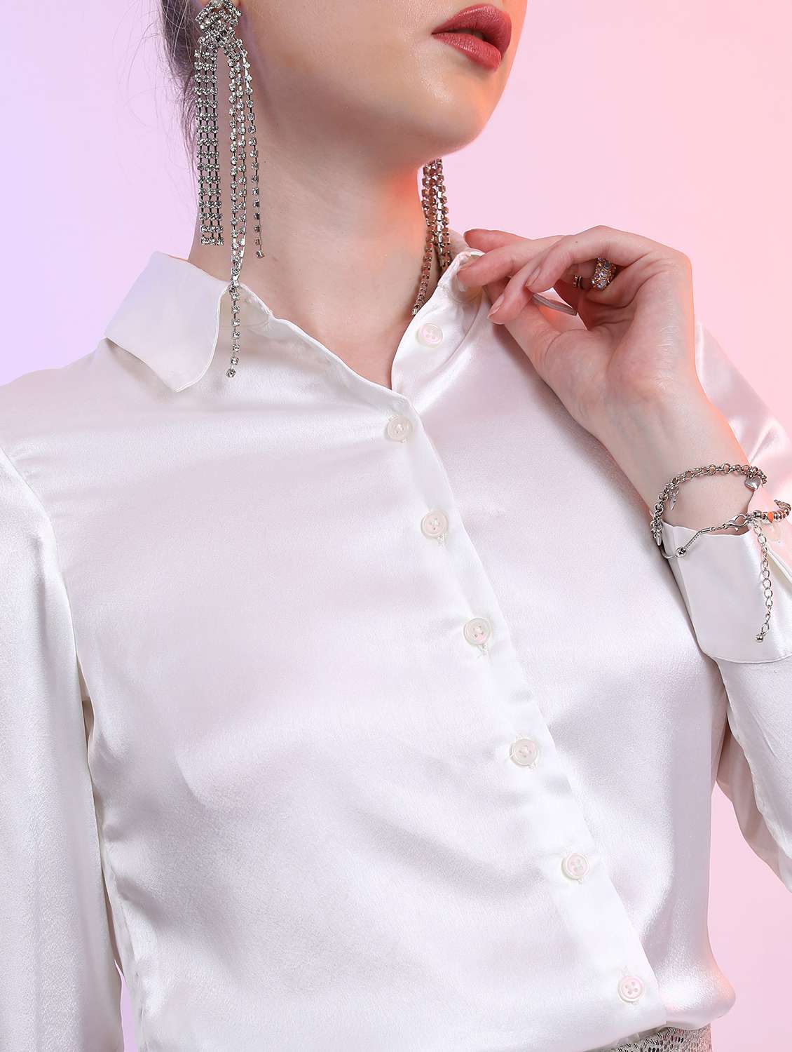 women white cotton blend regular shirt - 21488090 -  Standard Image - 4