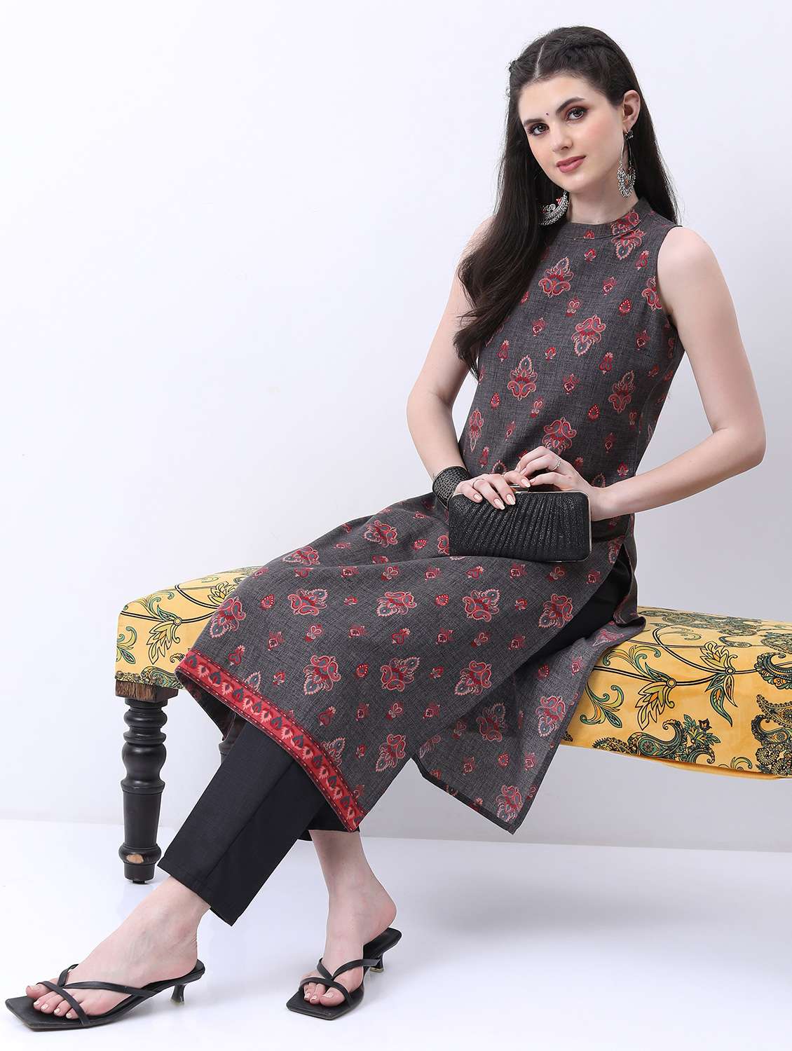 women grey self design kurta pant set - 21488121 -  Standard Image - 1