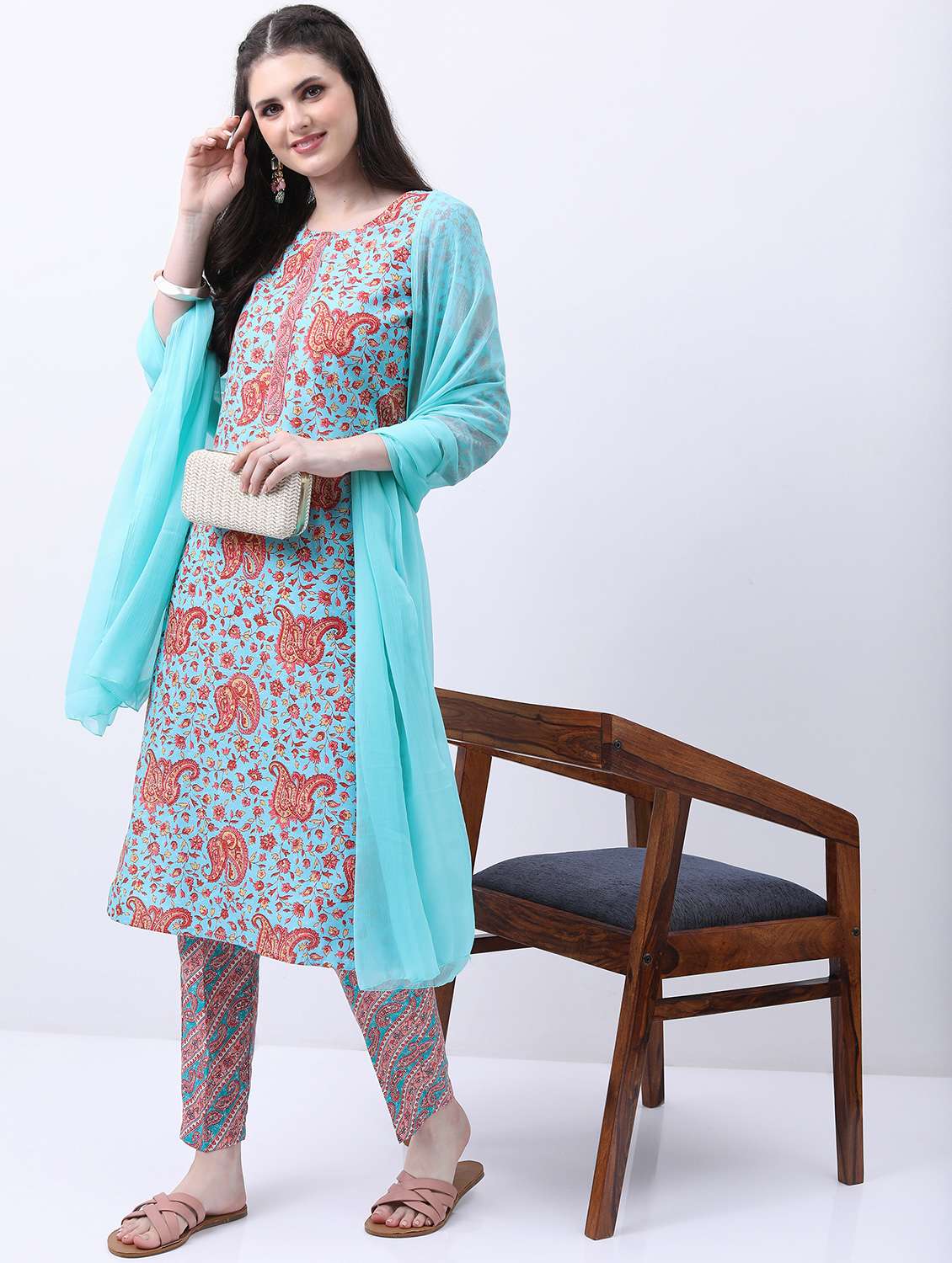 women light blue kurta pant set with dupatta - 21488125 -  Standard Image - 1