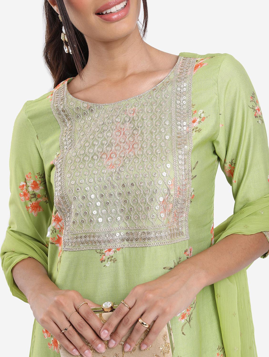 women neo mint kurta pant set with dupatta - 21488147 - Standard Image - 4