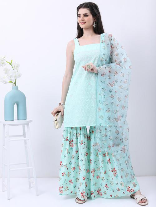 women light blue kurta sharara set with dupatta - 21488148 -  Standard Image - 0