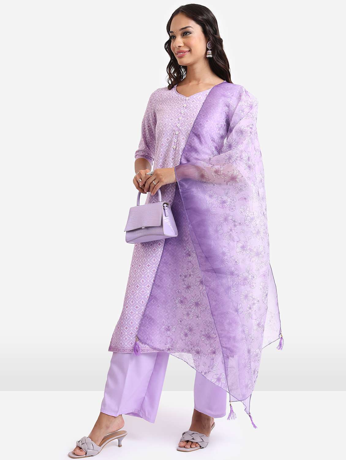 women lavender kurta palazzo set with dupatta - 21488151 -  Standard Image - 1