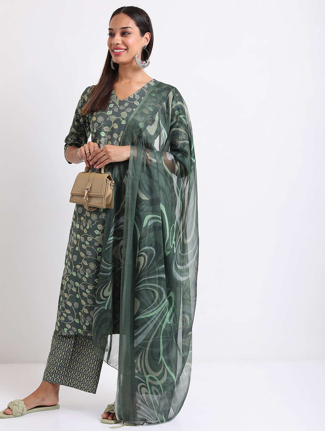 women three quarter sleeve kurta palazzo with dupatta set - 21488155 -  Standard Image - 1