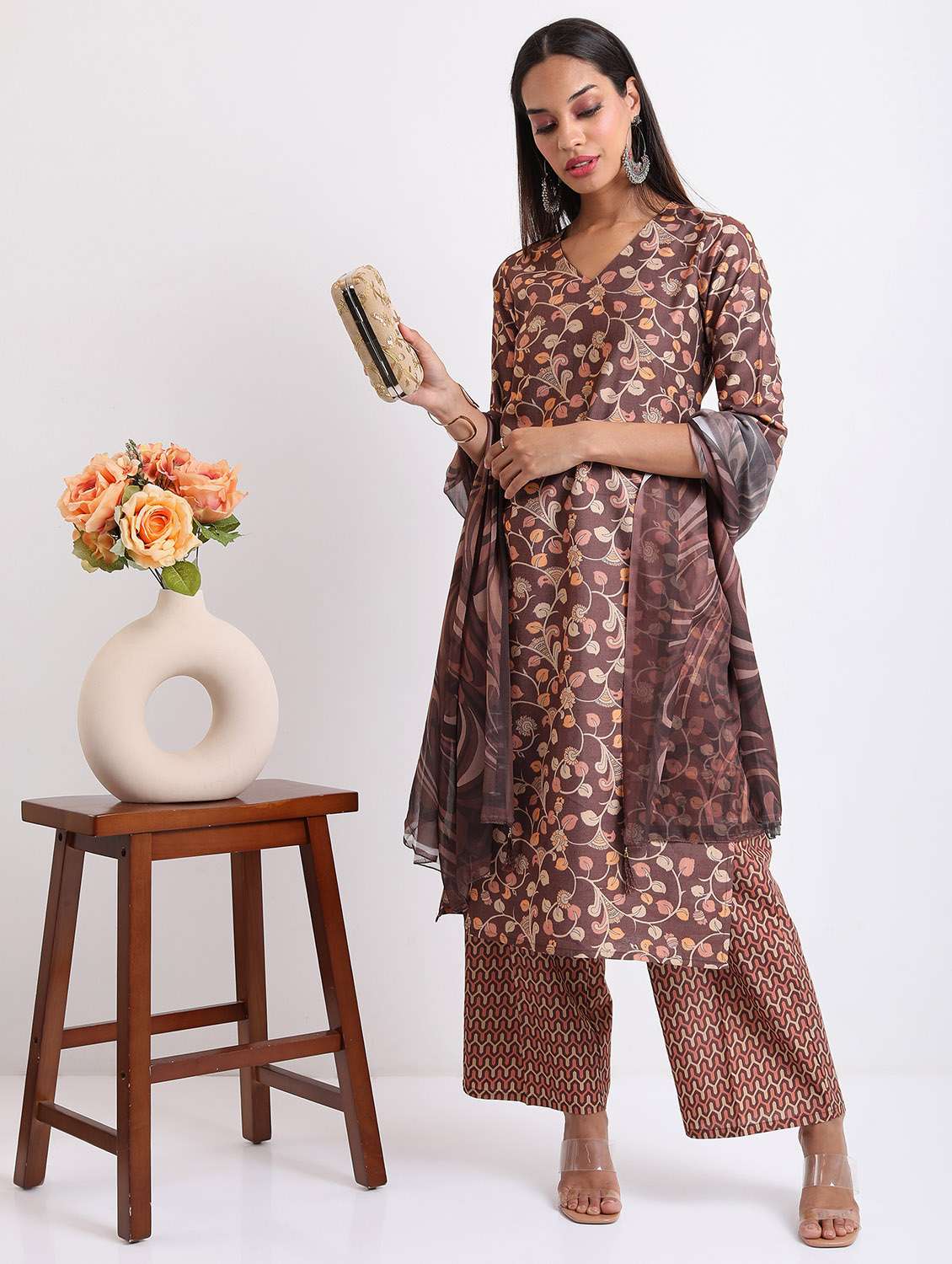 women floral printed kurta palazzo set with dupatta