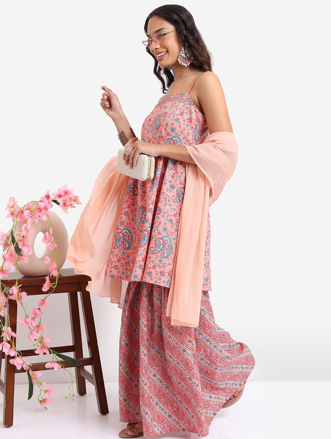 women paisley printed kurta sharara set with dupatta - 21488159 -  Standard Image - 1