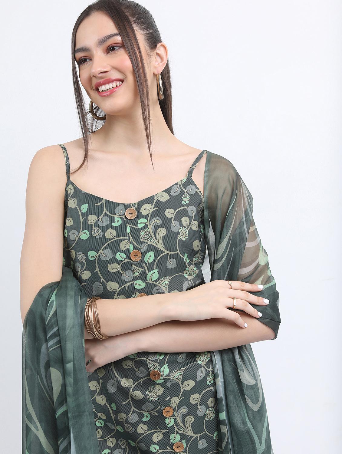 women green kurta palazzo set with dupatta - 21488174 - Standard Image - 4
