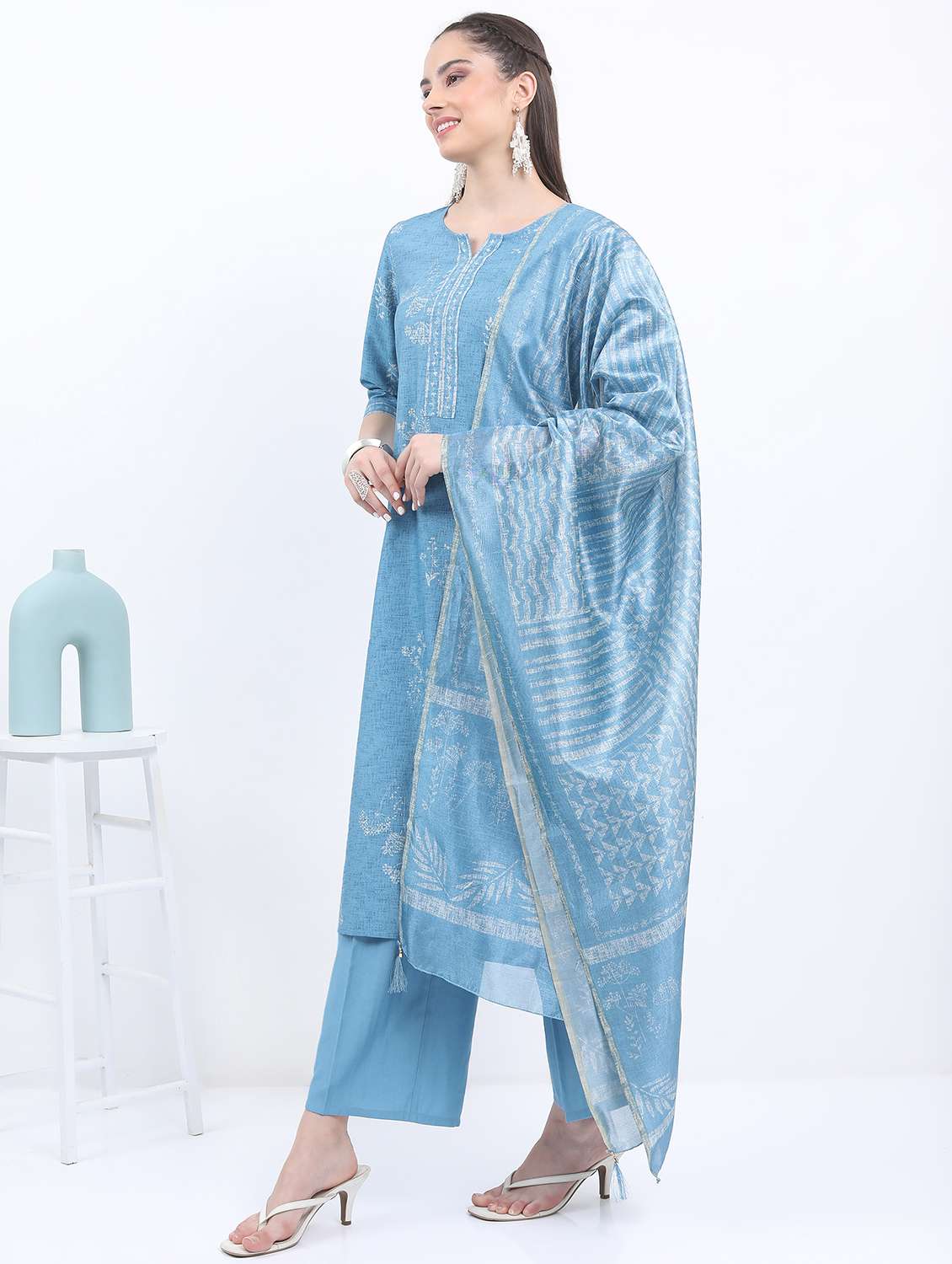 women light blue kurta palazzo set with dupatta - 21488192 -  Standard Image - 1