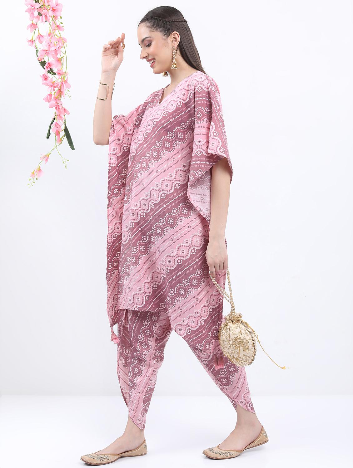 women mauve printed v neck kaftan set - 21488204 -  Standard Image - 1