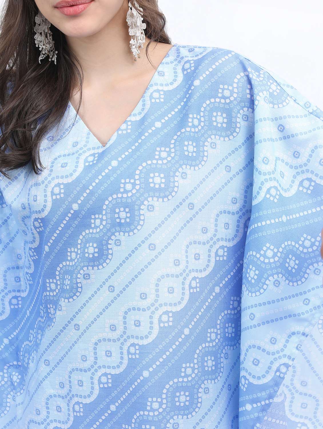 women light blue printed v neck kaftan set - 21488206 - Standard Image - 4