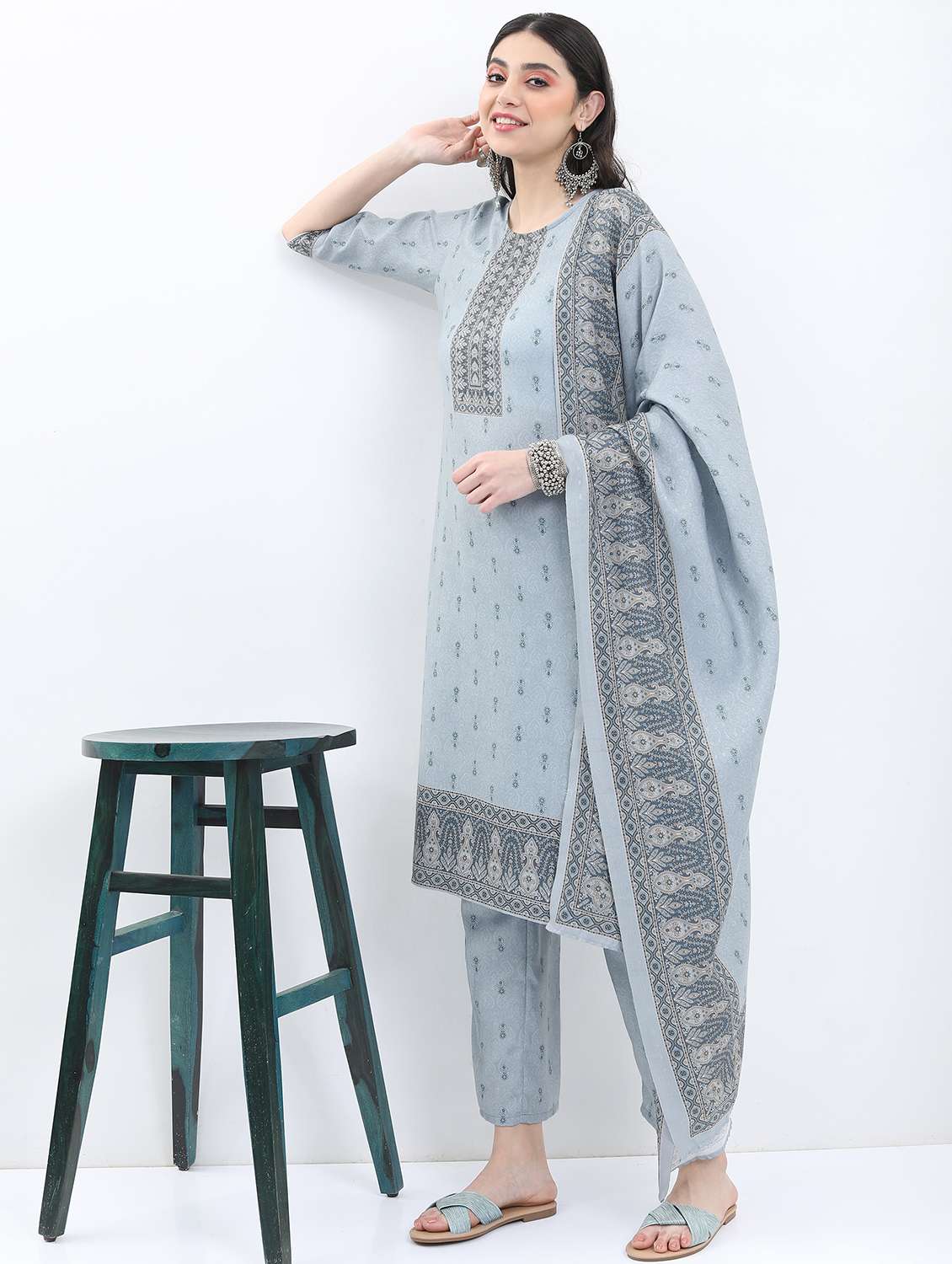 women grey kurta pant set with dupatta - 21488228 - Standard Image - 1