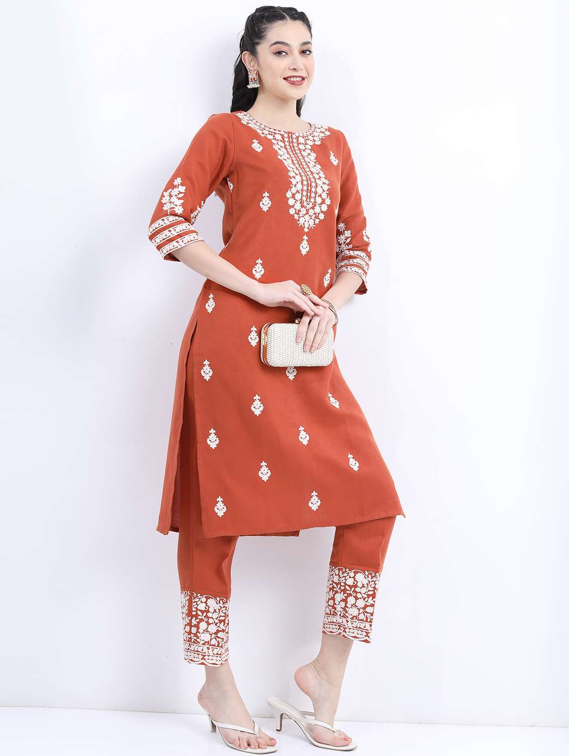 brown cotton blend kurta pant set - 21488229 - Standard Image - 1