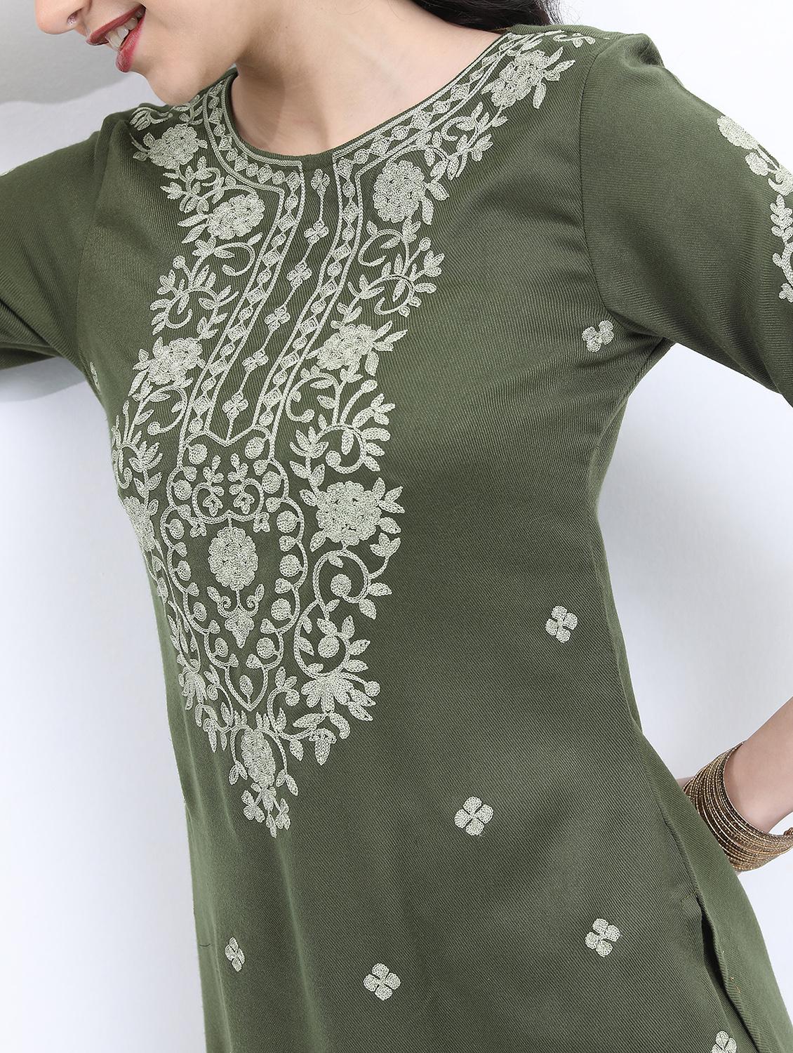 green embroidered kurta pant set - 21488236 - Standard Image - 4