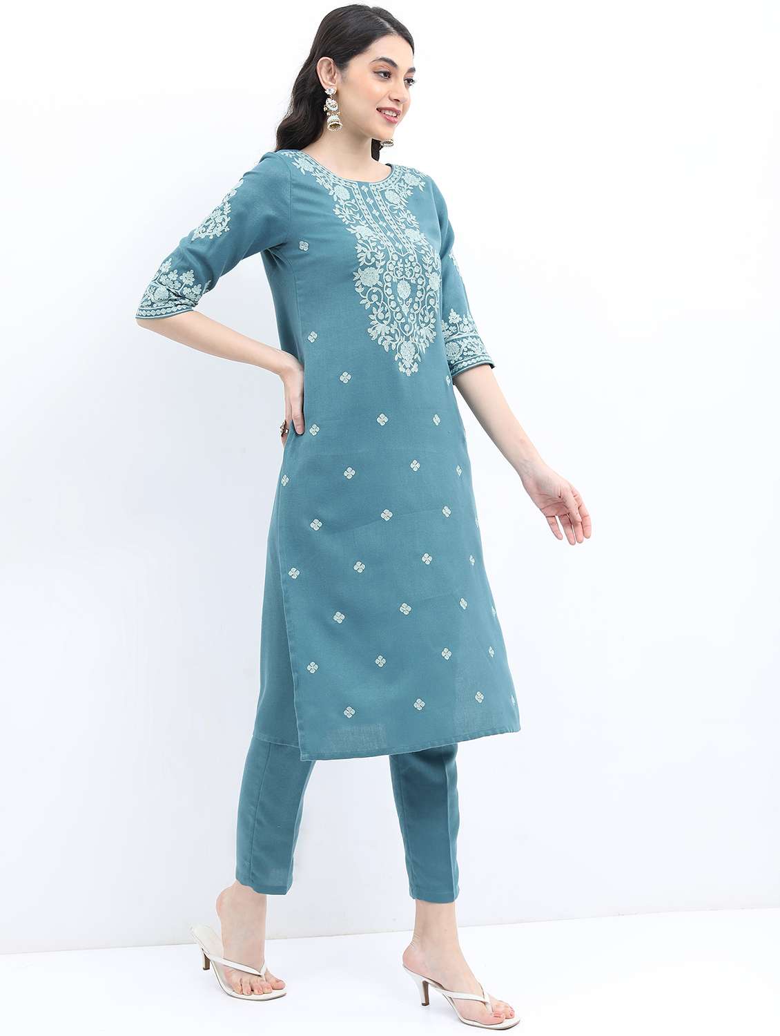 women light blue kurta pant set - 21488237 -  Standard Image - 1