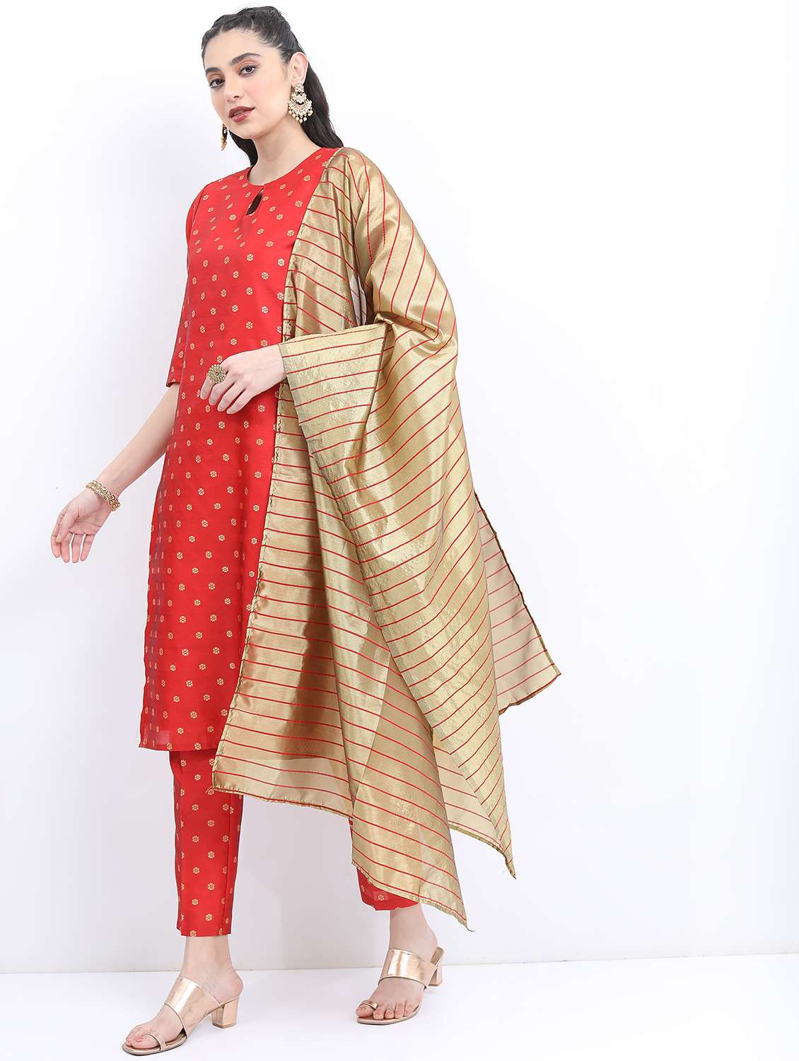 red gold printed kurta pant set - 21488247 -  Standard Image - 1