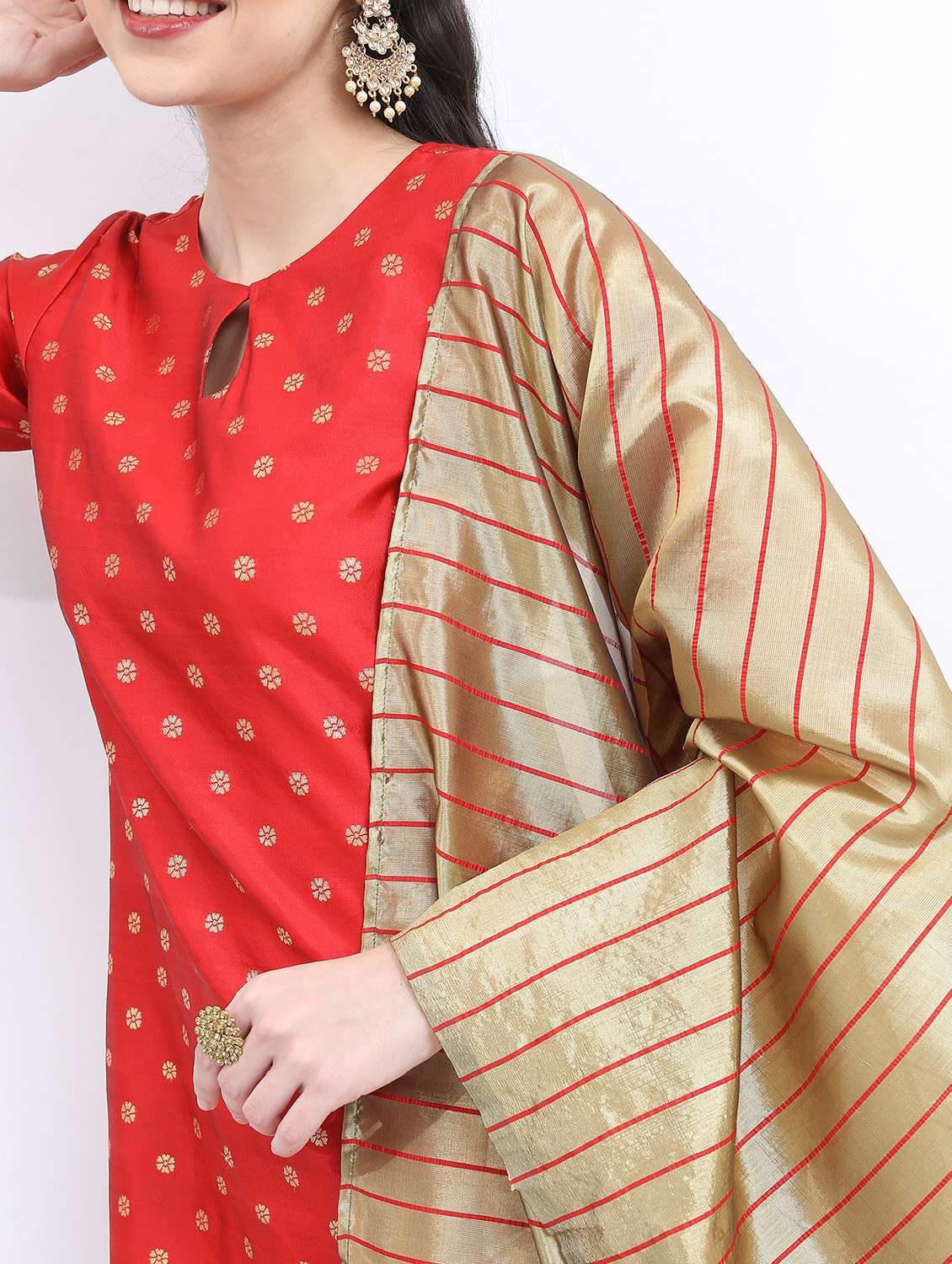 red gold printed kurta pant set - 21488247 -  Standard Image - 4