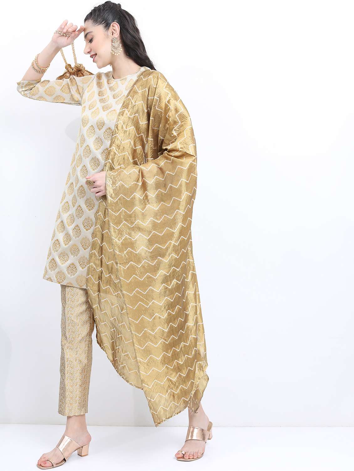 women beige kurta pant set with dupatta - 21488248 -  Standard Image - 1
