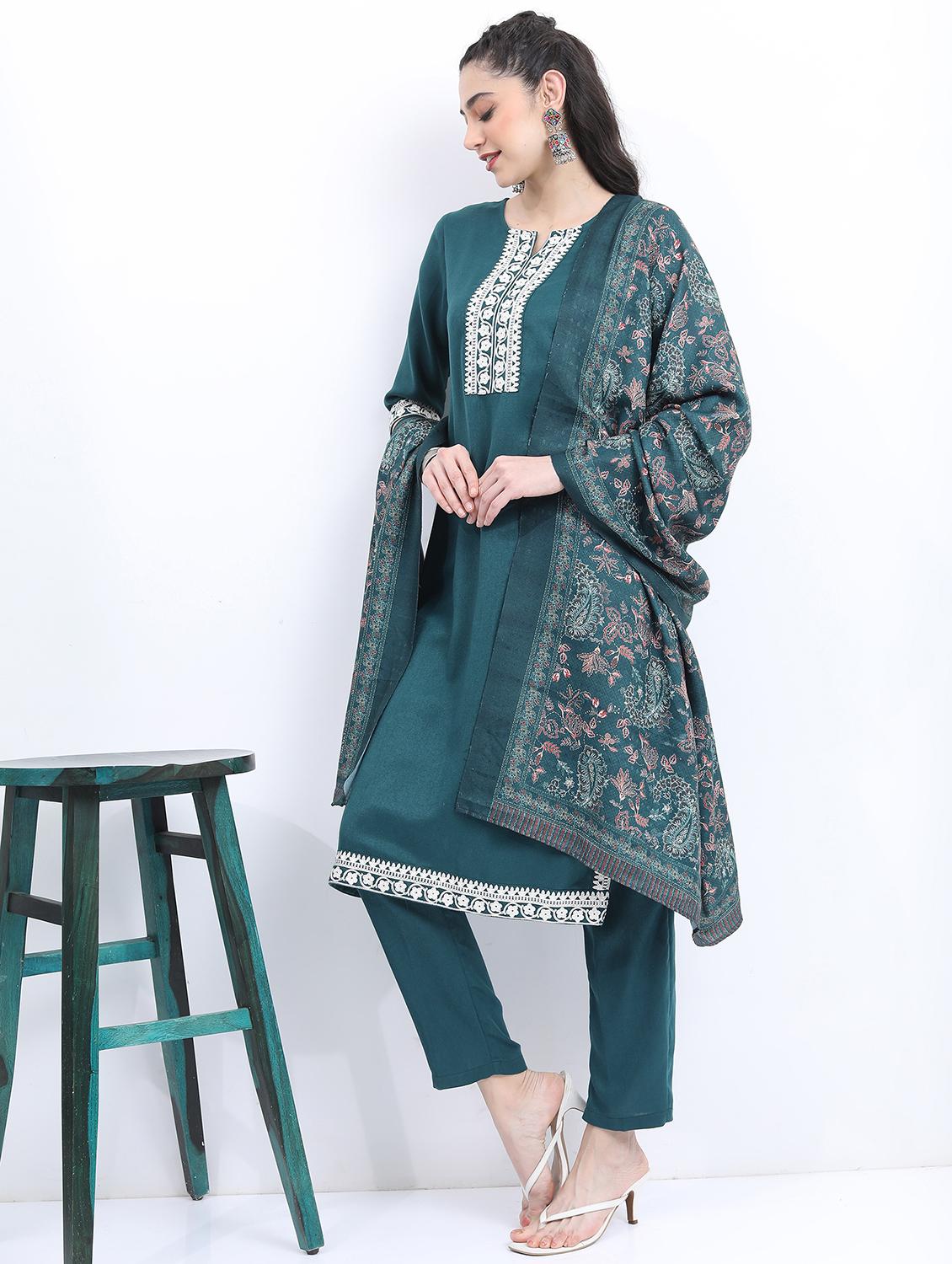 women teal kurta pant set with dupatta - 21488251 -  Standard Image - 1