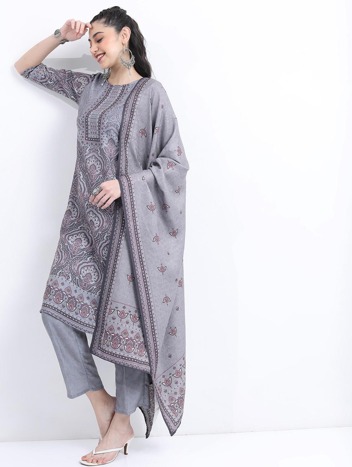 women grey kurta pant set with dupatta - 21488257 - Standard Image - 1