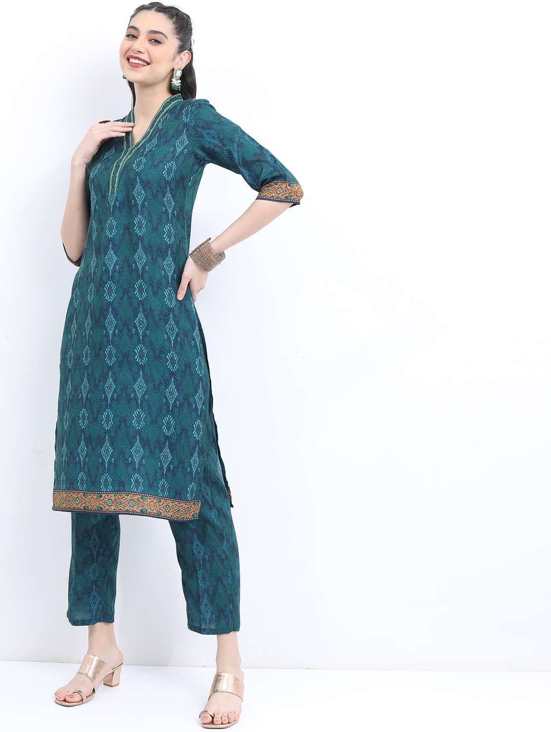 green self-designed kurta pant set - 21488259 -  Standard Image - 1