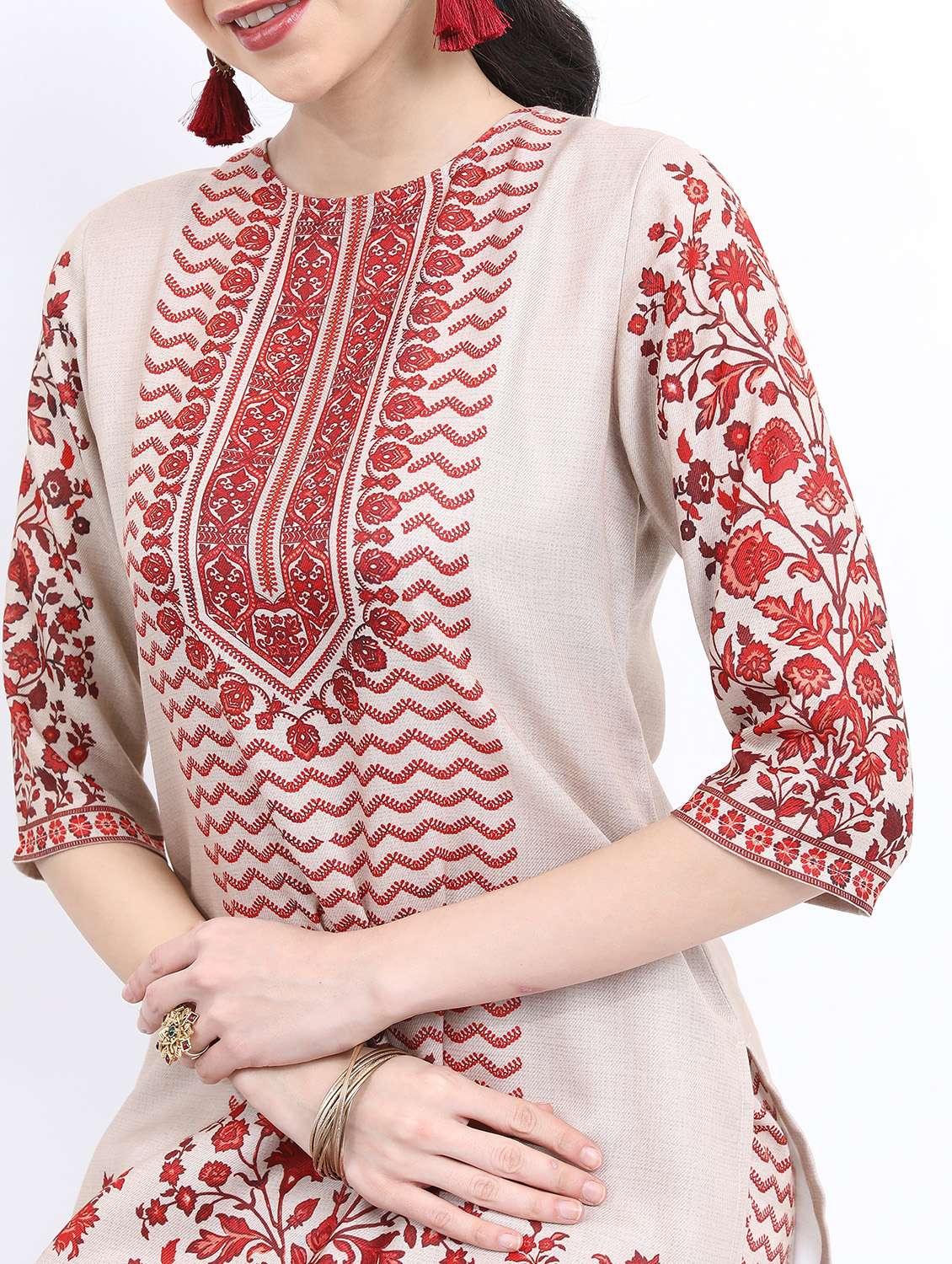 women beige printed kurta pant set - 21488280 -  Standard Image - 4