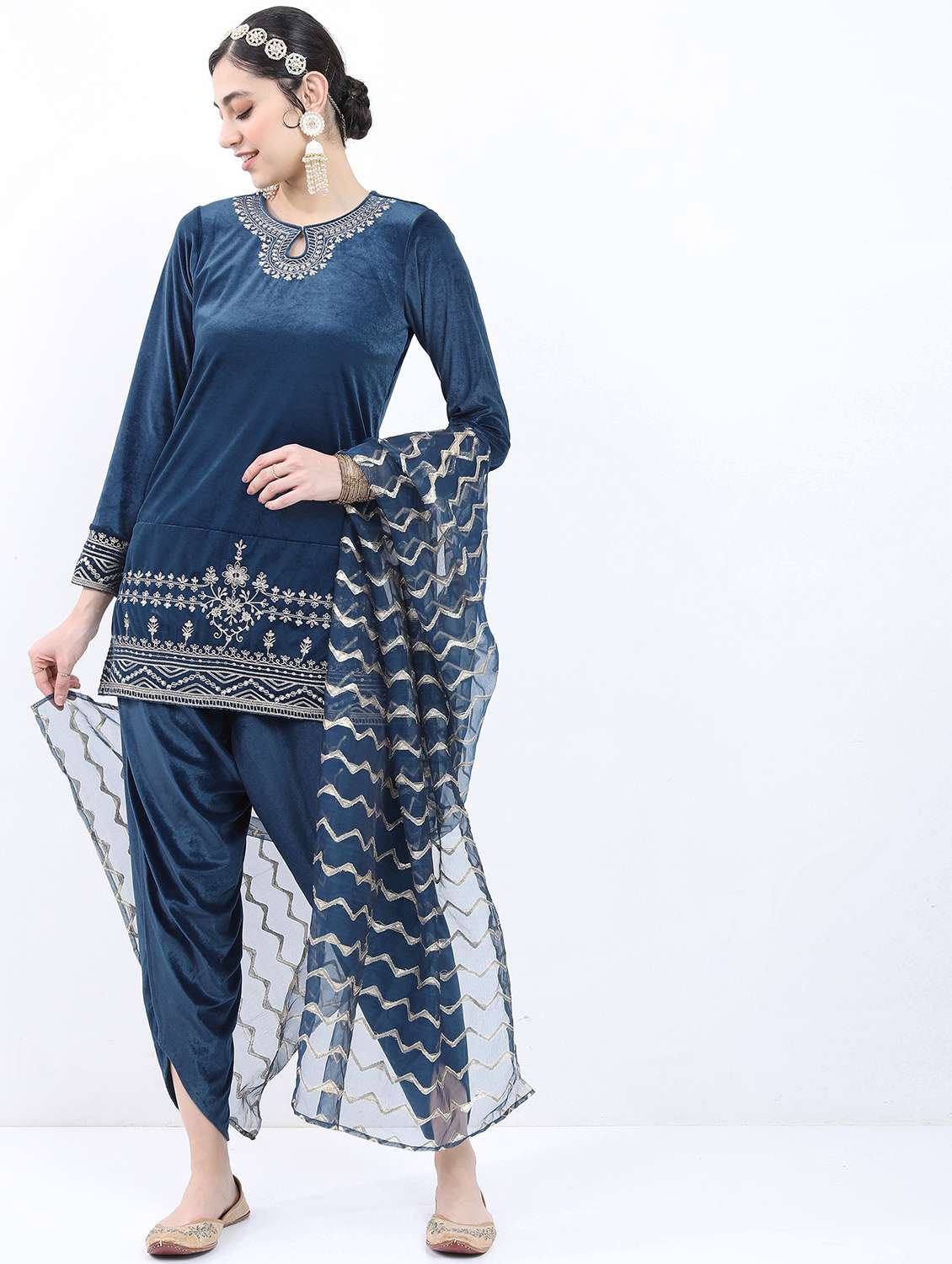 women navy blue dhoti kurta set