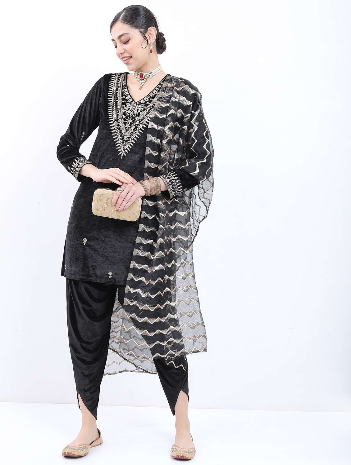 women black dhoti kurta set with dupatta