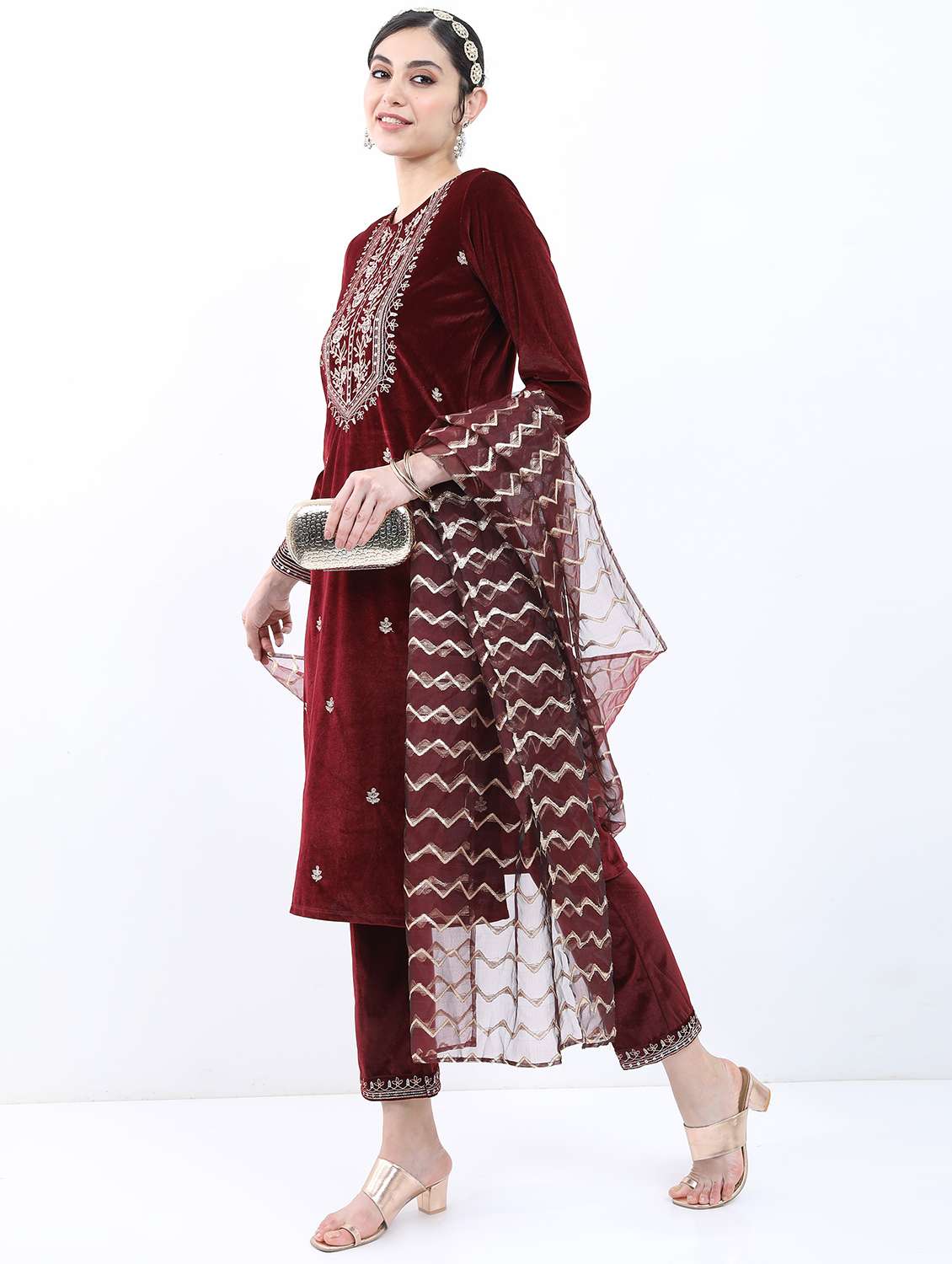 maroon self-designed kurta pant set - 21488298 -  Standard Image - 1