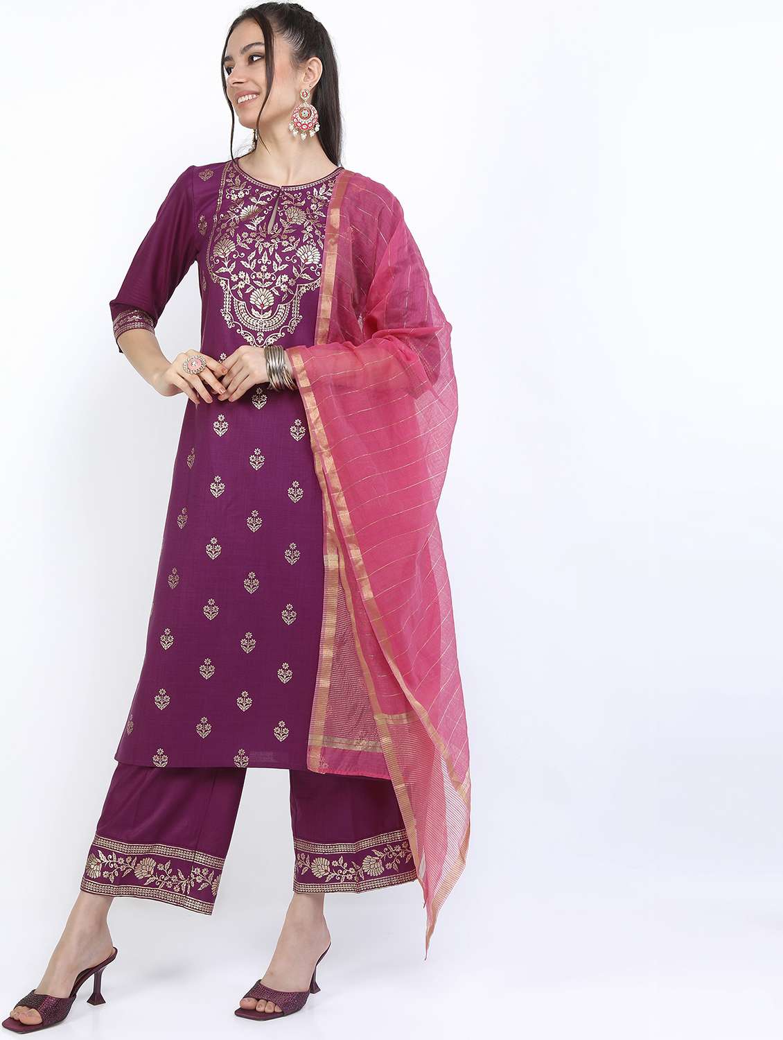 women purple kurta pant set with dupatta - 21488318 -  Standard Image - 1
