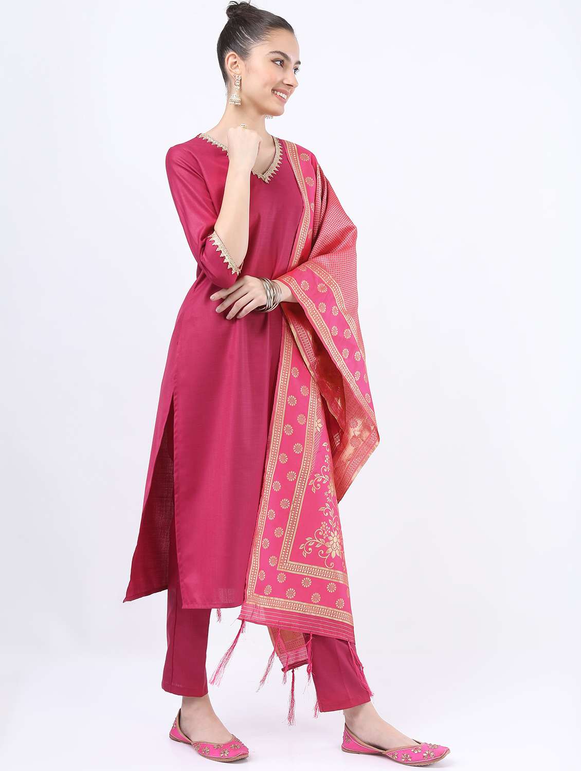 pink self-designed kurta pant set - 21488319 - Standard Image - 1