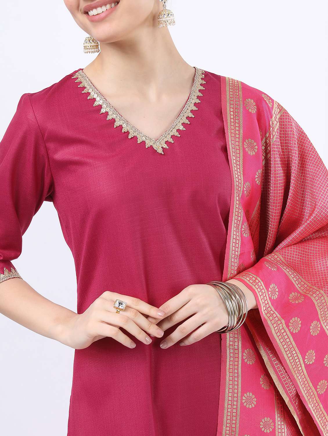 pink self-designed kurta pant set - 21488319 - Standard Image - 4