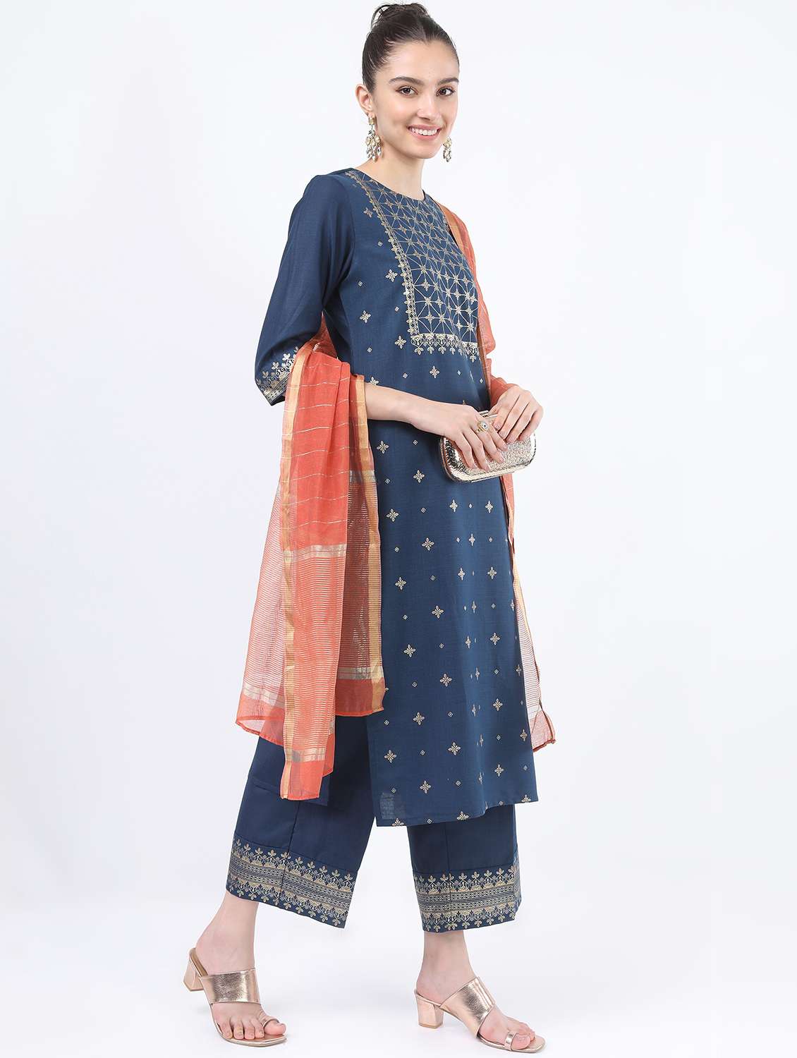 blue self-designed kurta pant set - 21488326 -  Standard Image - 1