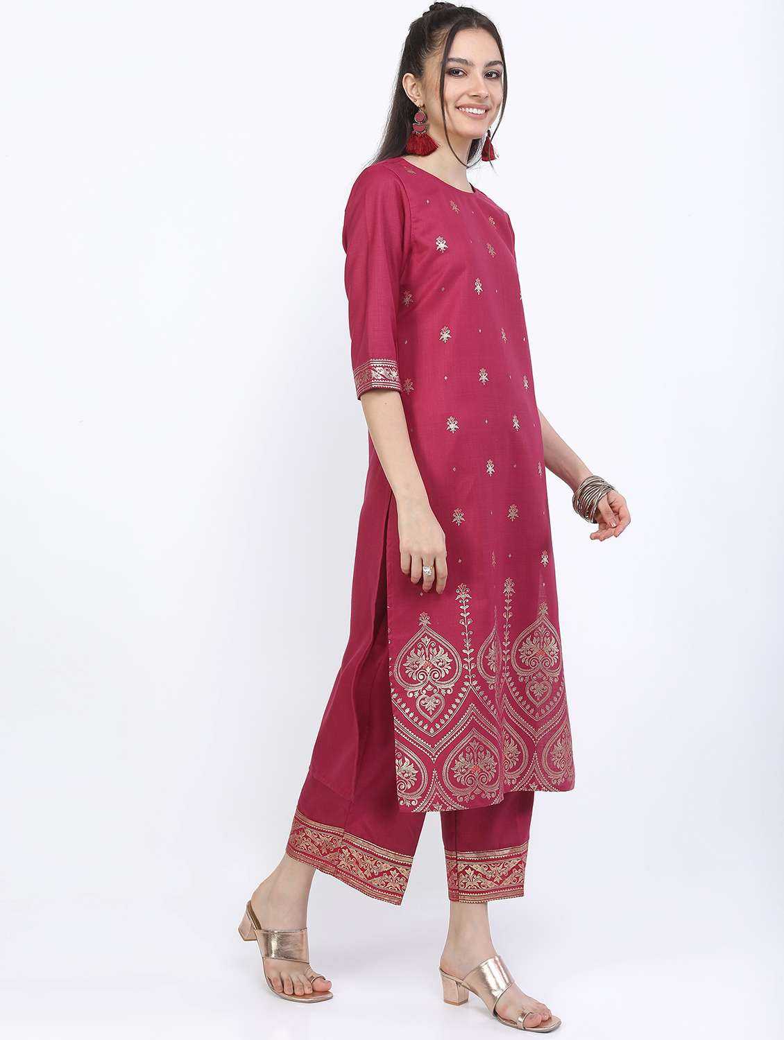 women pink kurta palazzo set  - 21488328 -  Standard Image - 1
